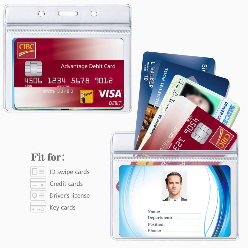 Kaptron ID Badge Holder with Metal Badge Clips â€“ Waterproof Sealable Clear Plastic Horizontal ID Card Holder for Work ID, Key Card, Driverâ€™s License (Horizontal 10 Pack) - Image 3